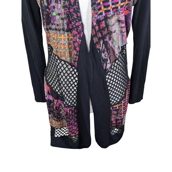 Linea Domani Longline Cardigan Sweater Womens L Open Front Artsy Mixed Media - Picture 3 of 9